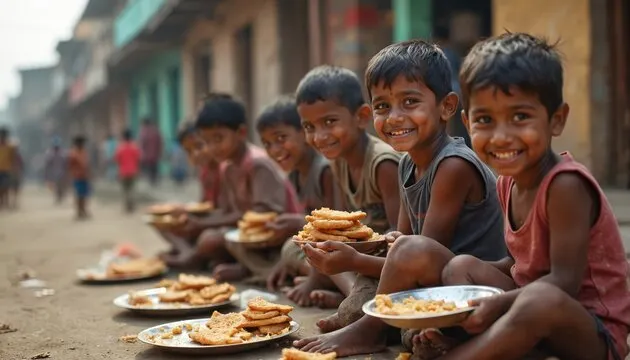 Children smiling after receiving food
